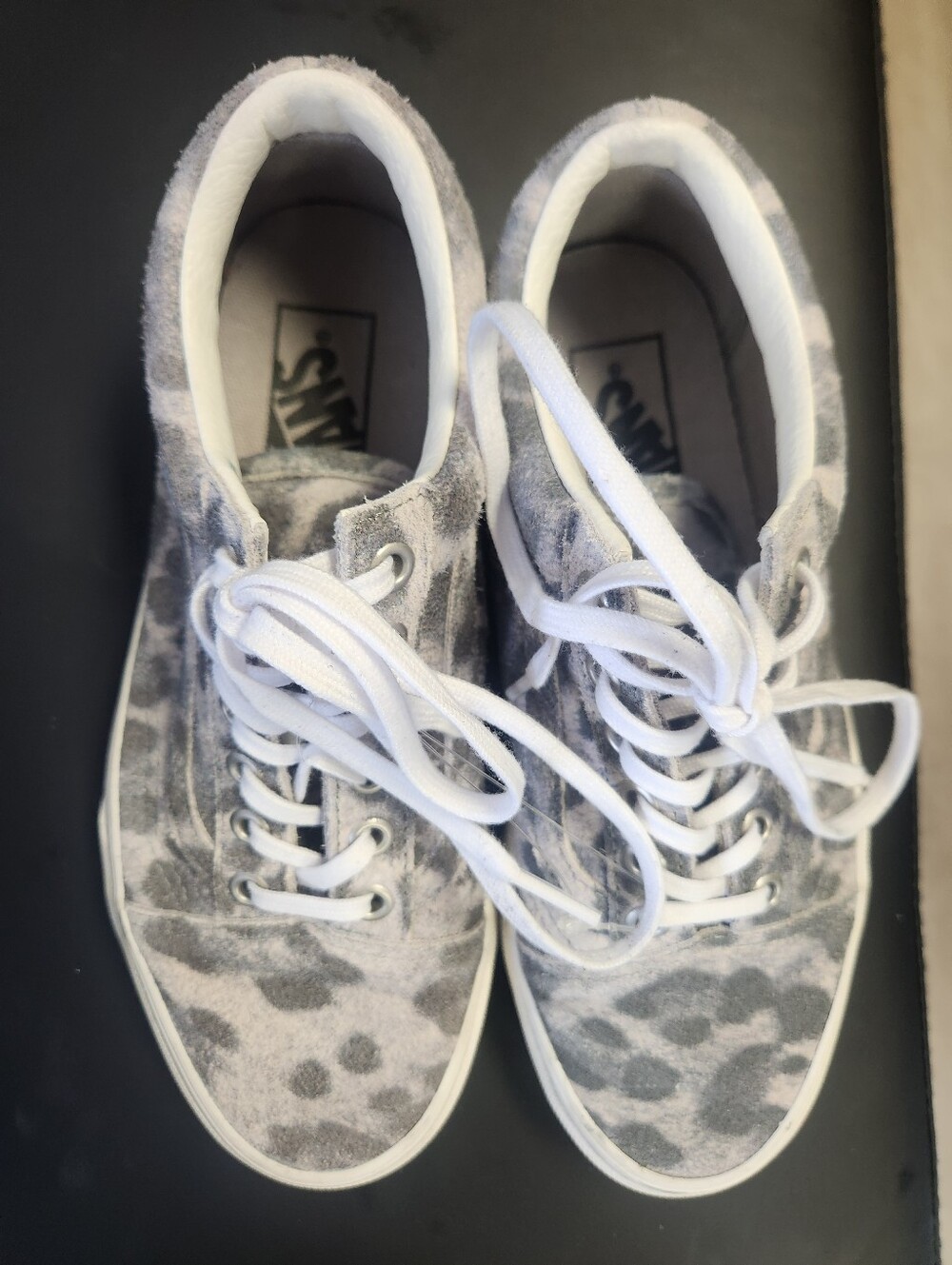 Vans Women's Gray Leopard-Print Suede Sneakers with White Laces